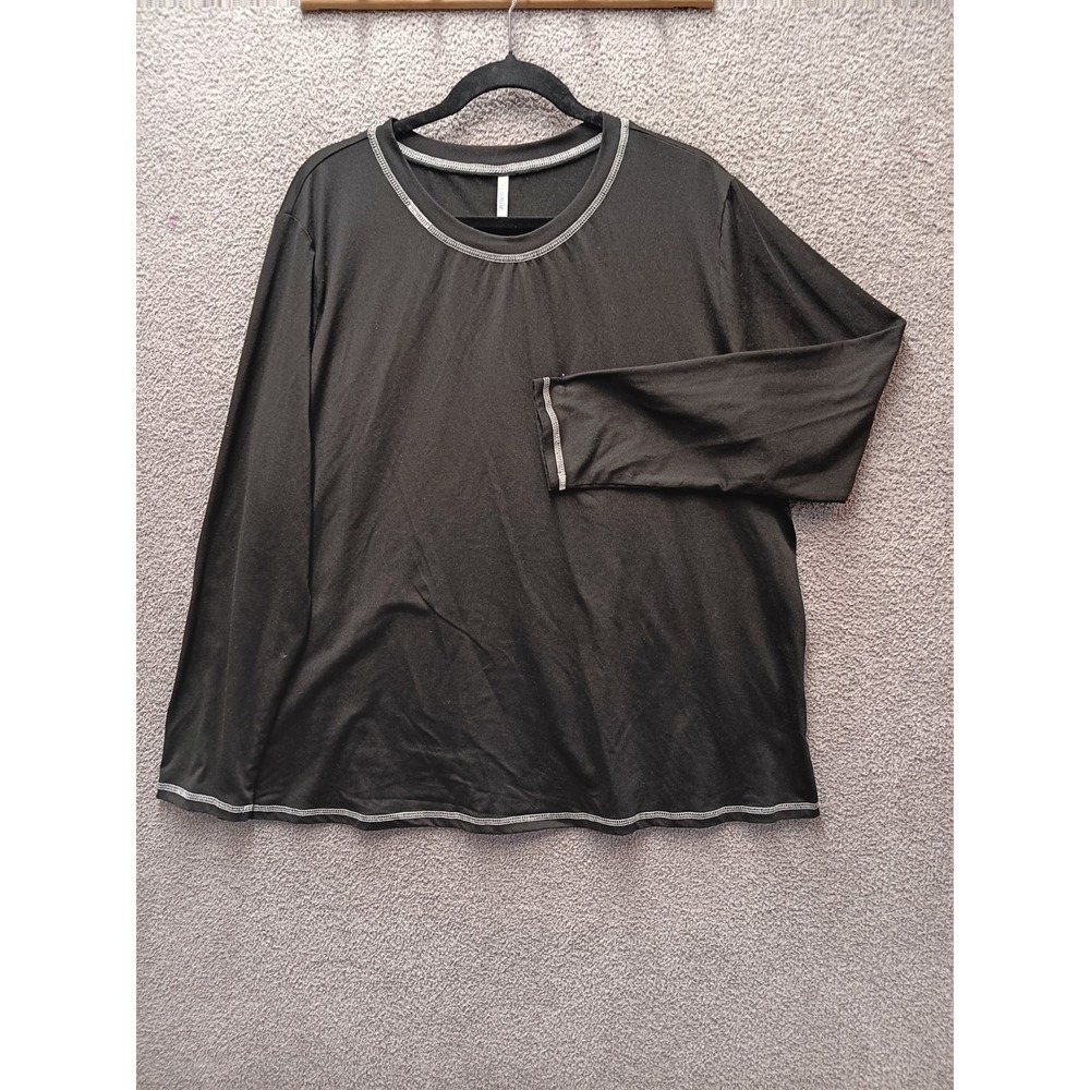 Netsmile 2XL Black Long Sleeve Top Women Rayon Stretch Contrast Stitch Layering